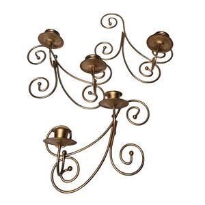 Home Interior Metal Scroll Candleholders Wall Décor Vintage Antique Gold 7x9 In
